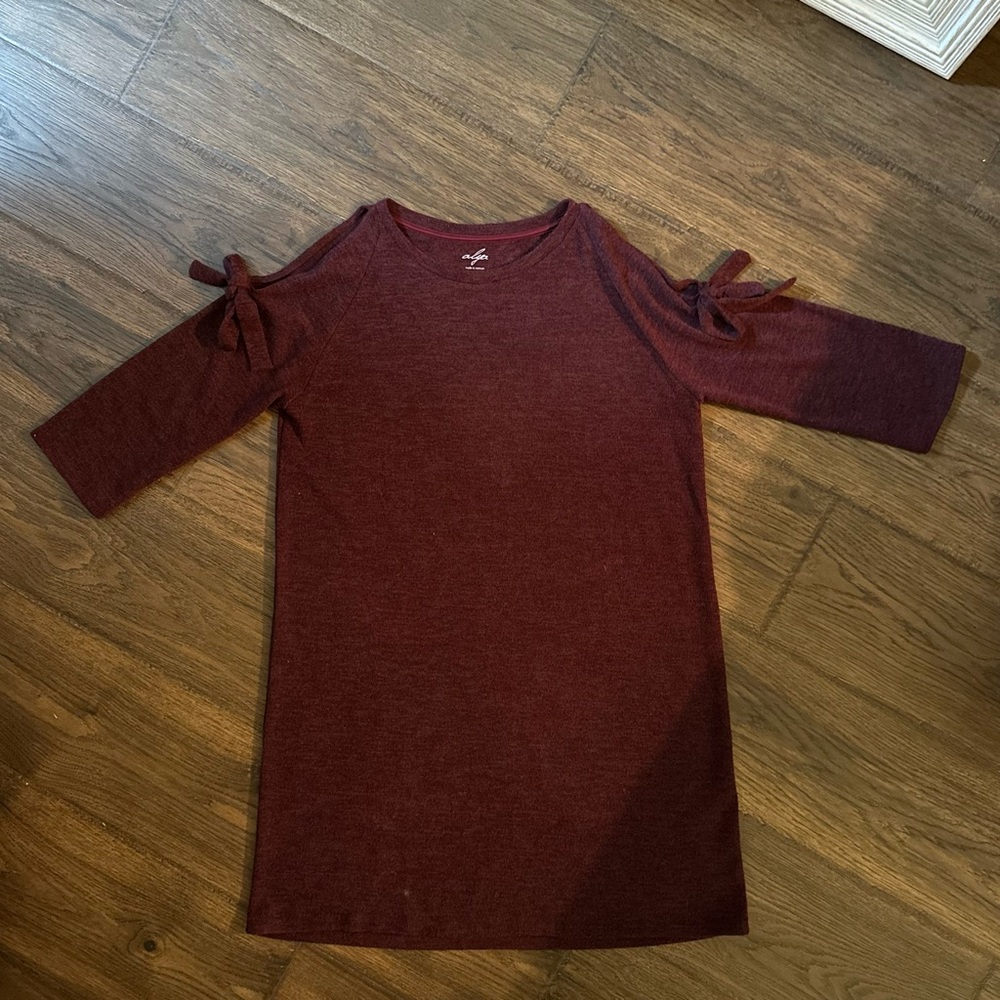 Alya Burgundy Cold Shoulder Sweater Dress - Large
